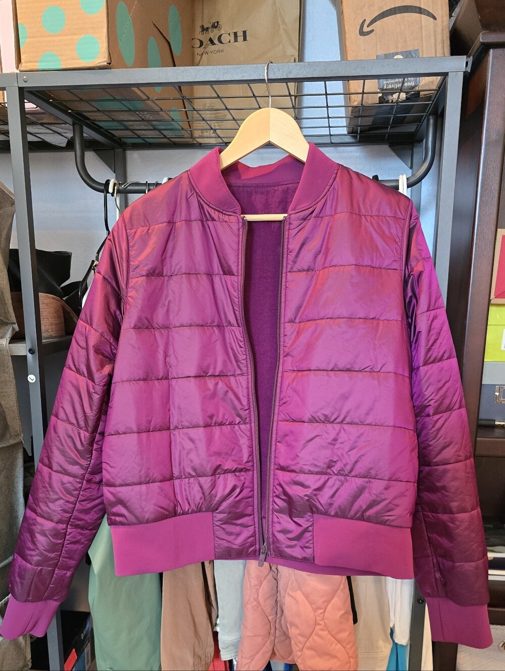 Lululemon NonStop Reversible Bomber Jacket In Ripened Raspberry- EUC - Picture 6 of 16